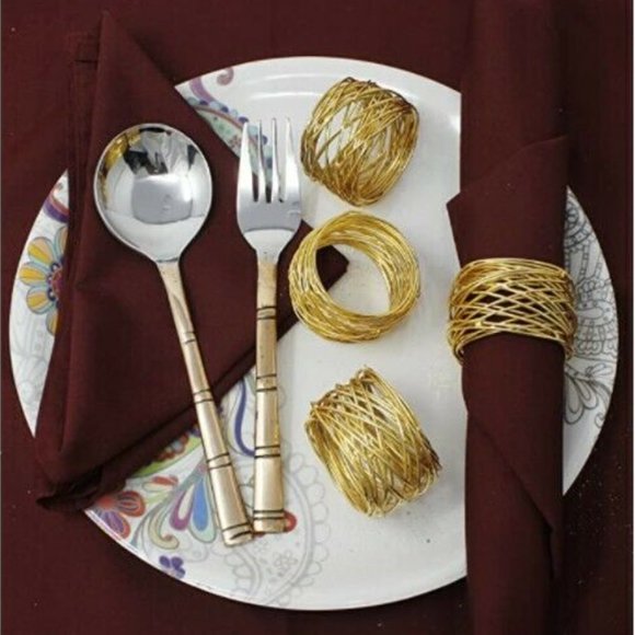55 Gold Brass Round Mesh Napkin Rings - Picture 5 of 5